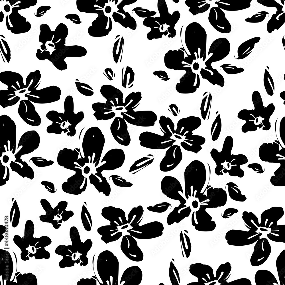 Obraz premium pattern seamless sketch monochrome flowers trend in textiles vector background floral fabric