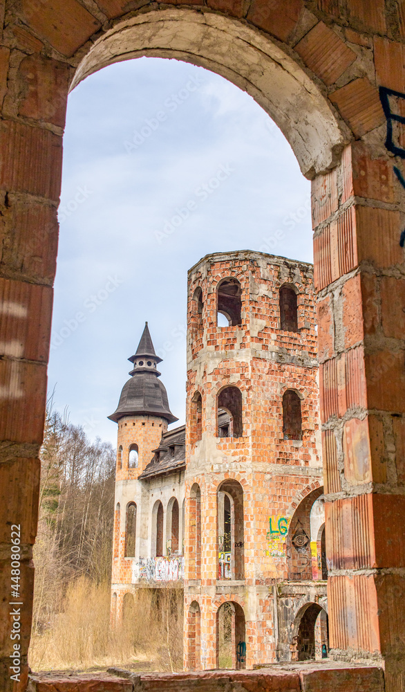 Łapalice, Poland - built in 1983 but never finished, the ruins of Łapalice Castle are an interesting tourist attractions in northern Poland. Here in particular its externals