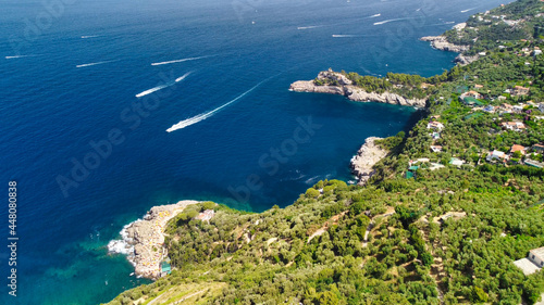 Amalfi coast from Punta Campanella near Sorrento. Amazing aerial view from drone in summer season. © jovannig