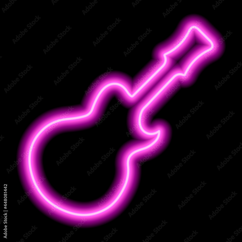 Simple pink neon guitar silhouette on a black background Simple pink neon guitar silhouette on a black background