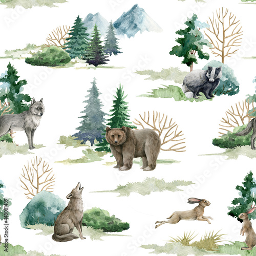 Tableau sur toile Wild forest animals seamless pattern