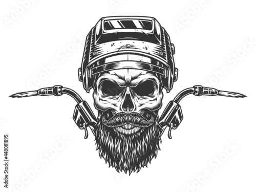 Bearded and mustached welder skull