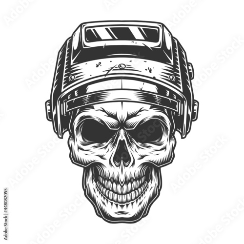 Skull in welding mask vintage concept