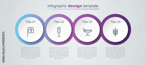 Set line Street signboard with Bar, Glass of champagne, Cocktail and Hop. Business infographic template. Vector