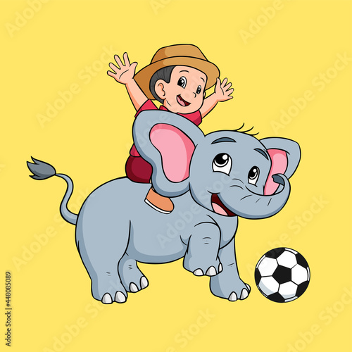 little boy playing with elephant