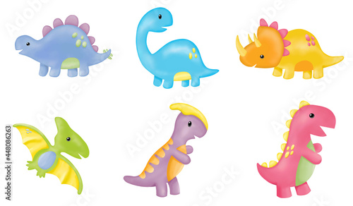 Watercolor Dinosaurs Clipart. cute dino  Digital painting