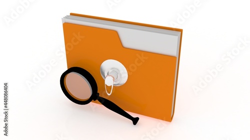 3d illustration file lock magnifying glass concept
 photo