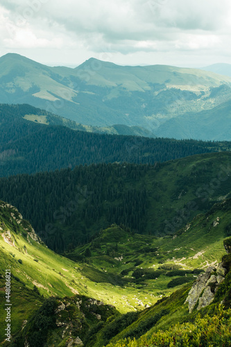 Summer mountains green grass and blue sky landscape