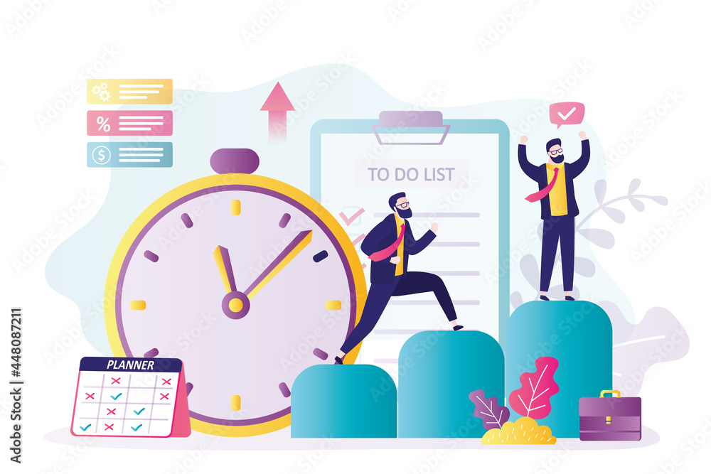 Businessman has successfully completed work by appointed time. Concept of time management, self-discipline Businessman has successfully completed work by appointed time. Concept of time management, self-discipline