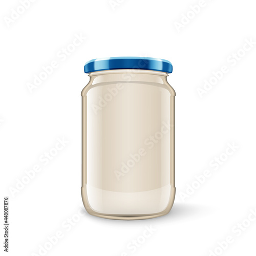 Transparent Mayonnaise Glass Jar With Blue Lid