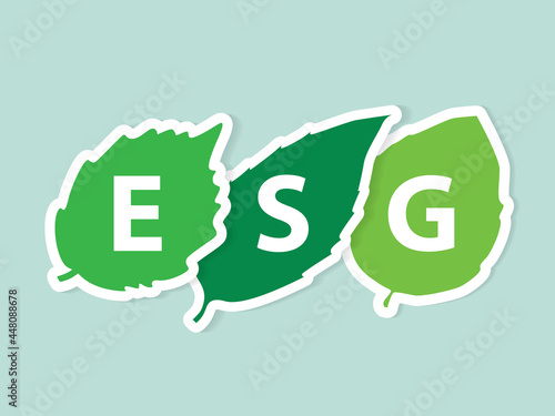 ESG (Environmental Social and Corporate Governance) acronym written on green leaves - vector illustration