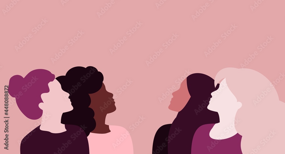 women looking up, young girls together, simple flat vector design