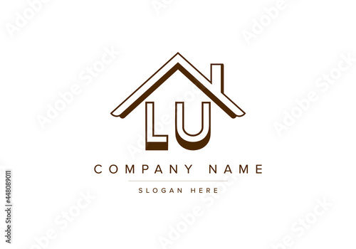 Alphabet letters LU home or house logo for real estate photo