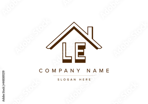 Alphabet letters LE home or house logo for real estate