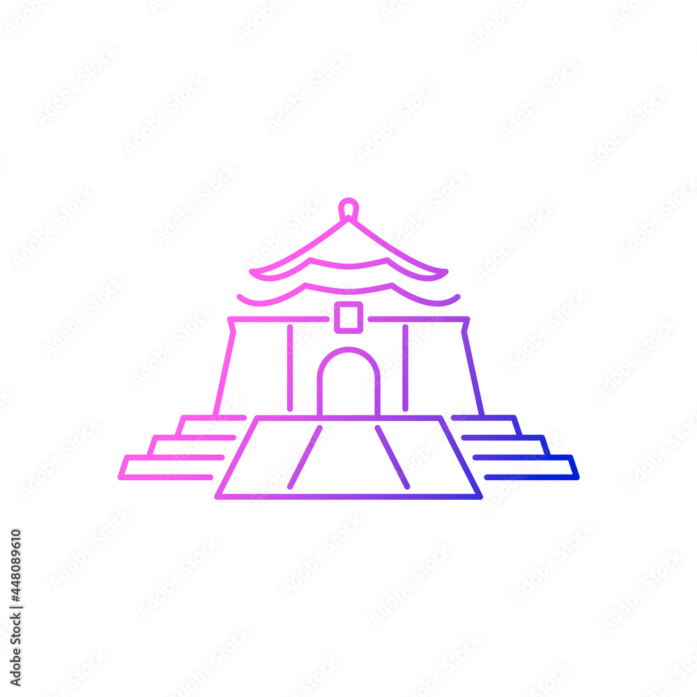 Chiang Kai shek Memorial Hall outline icon. Taiwan. Taipei national building. Isolated vector stock illustration
