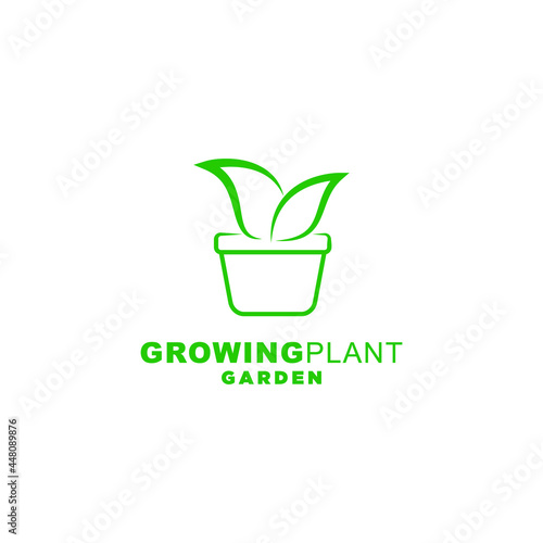 pot and leaf plant design for grow nursery logo