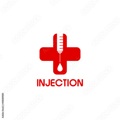 red cross and injection syringe logo design for medical logo