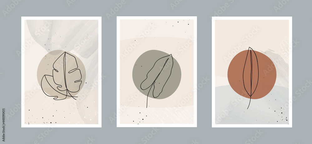 Modern abstract leaves line art background with different shapes for wall decoration, postcard or brochure cover design. Vector design