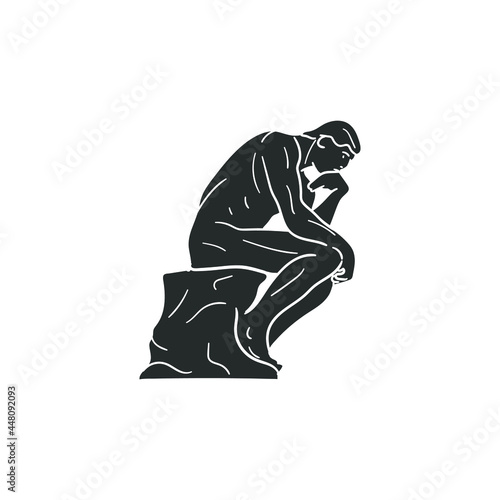 Thinker Sculpture Icon Silhouette Illustration. Rodin Philosopy Vector Graphic Pictogram Symbol Clip Art. Doodle Sketch Black Sign. photo