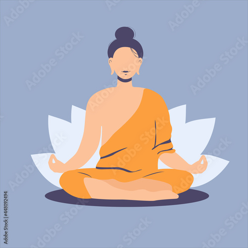 Buddha meditation in lotus, modern vector illustration