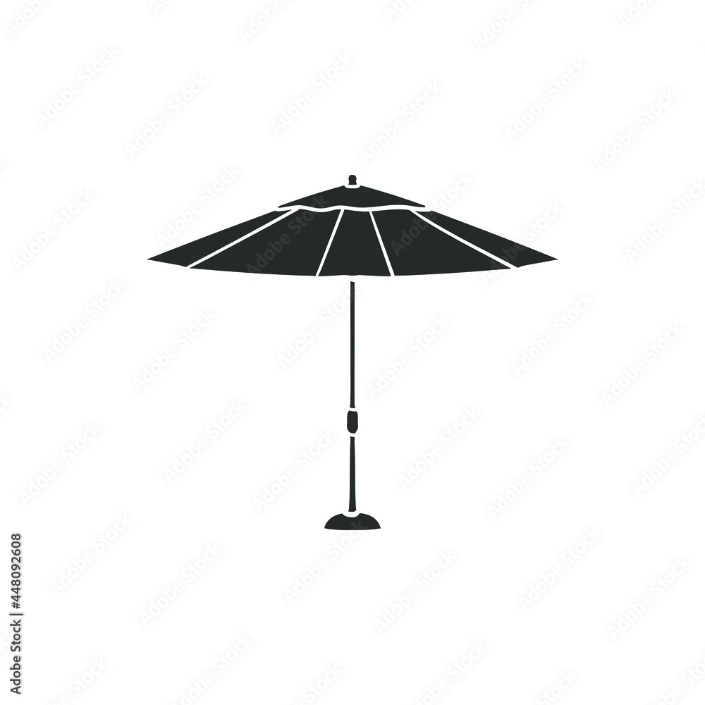 Garden Umbrella Icon Silhouette Illustration. Summer Outdoors Vector Graphic Pictogram Symbol Clip Art. Doodle Sketch Black Sign.