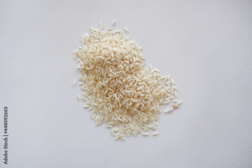 Organic raw rice on white background Organic raw rice on white background
