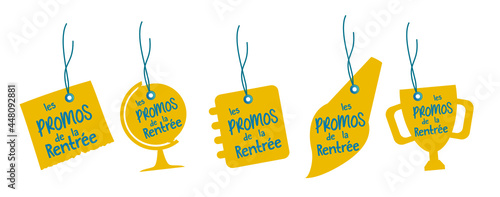 Étiquette, tag, promotion et prix rentrée scolaire, c'est la rentrée des classes.