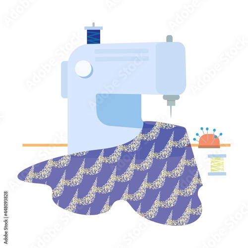 Machine for sewing clothes and embroidery. Vector illustration