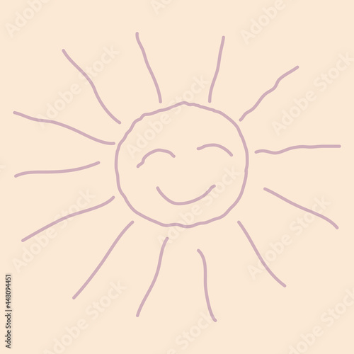 Солнце рисунок на песке. Sun drawing on the sand. Vector illustration.