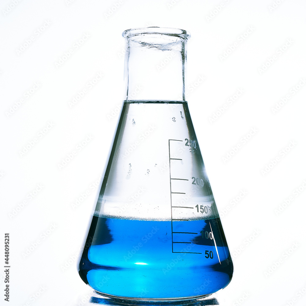 Glass flask with a chemical reagent. Glass flask with a chemical reagent.