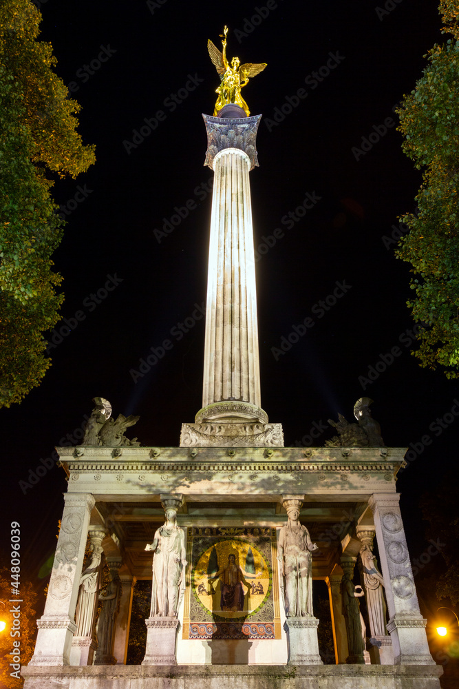 Friedensengel monument in Munich on a summer night