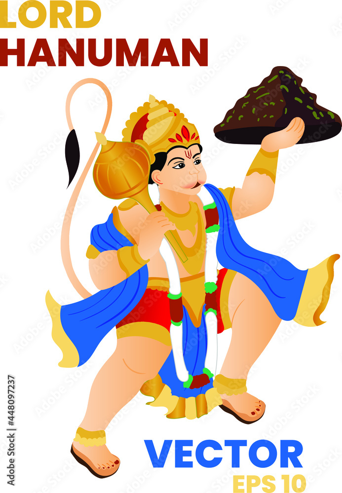 Indian hinduism god Lord Hanuman Vector Illustration colourful. Lord