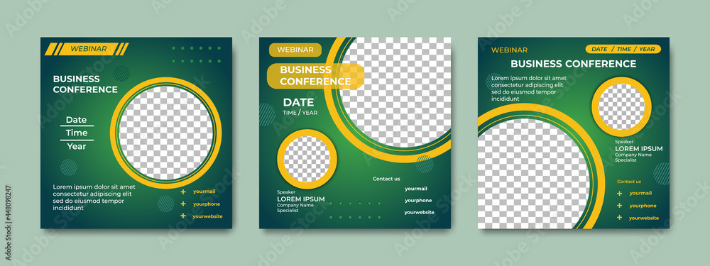 Set of modern webinar social media post template with gradient green color concept design for webinar business and other seminars. Set of modern webinar social media post template with gradient green color concept design for webinar business and other seminars.