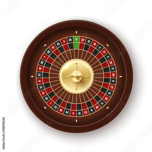 Top view realistic casino roulette vector illustration. Gambling wheel betting fortune risk game