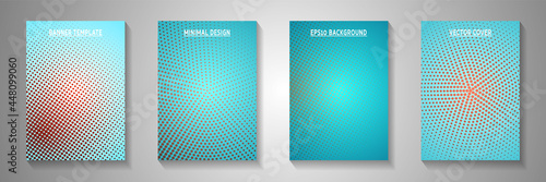 Abstract circle screen tone gradation cover page templates vector kit. Industrial flyer faded