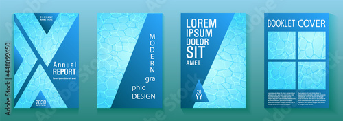 World Oceans Day brochure cover templates. Ecological booklets with clean sea water pattern.