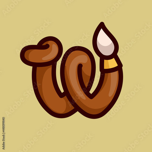 W letter logo made of a paint brush.