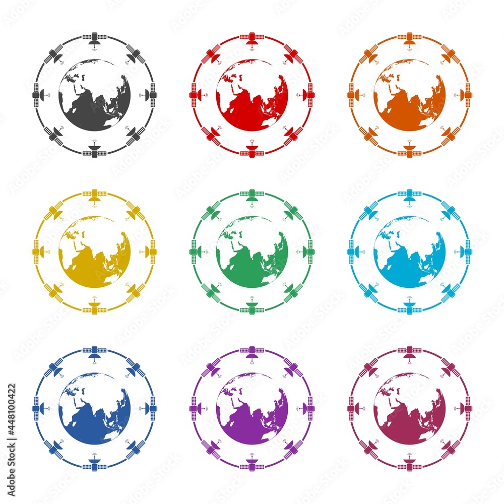 Obraz premium Globe network color icon set isolated on white background