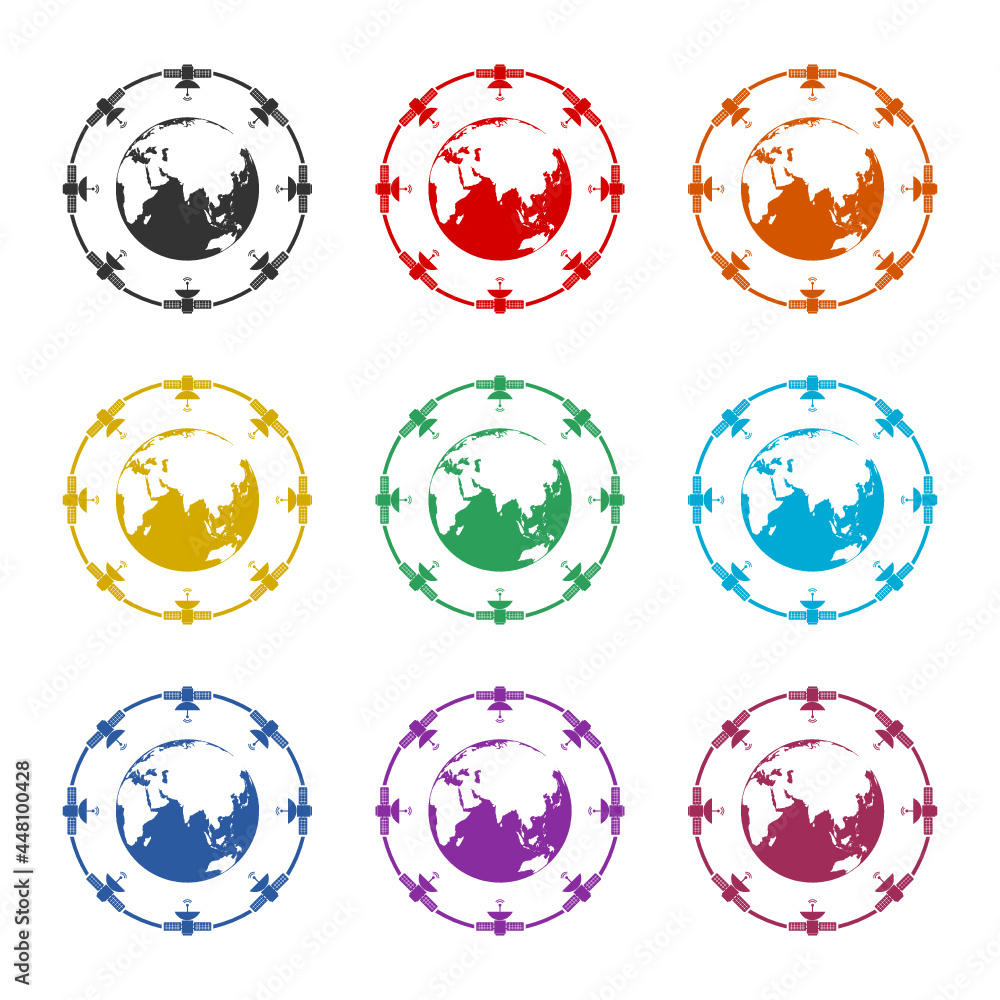 Obraz premium Globe network color icon set isolated on white background