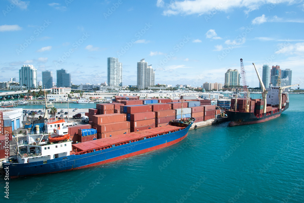 Miami Port Cargo Ships And Containers