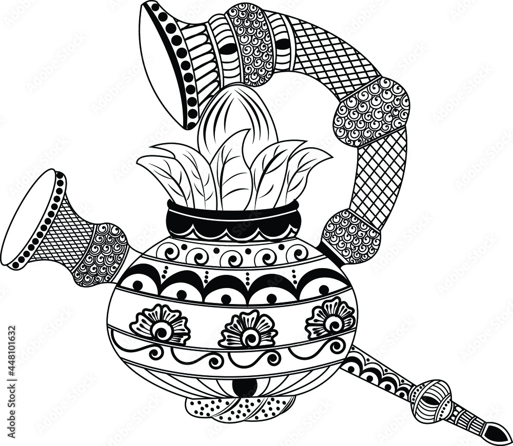 Indian Wedding Clip art Religious Kalash (Pot) with Shehnai and ...
