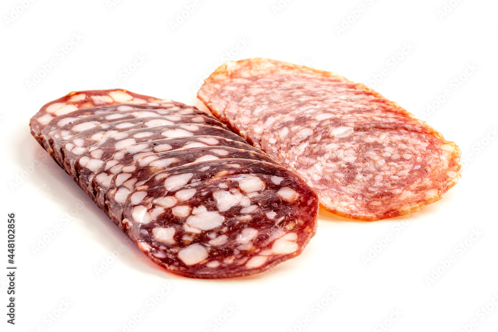 Sliced  sausage isolated on a white  background.food concept 