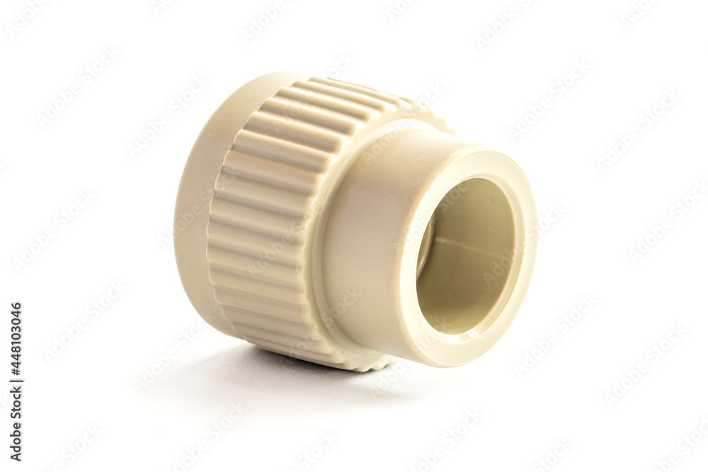 Combined couplings for connecting metal and polypropylene water pipes isolated on white background. Combined couplings for connecting metal and polypropylene water pipes isolated on white background.