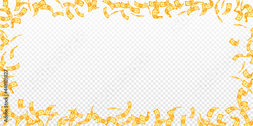 Korean won notes falling. Sparse WON bills on transparent background. Korea money. Delightful vector illustration. Rare jackpot, wealth or success concept.