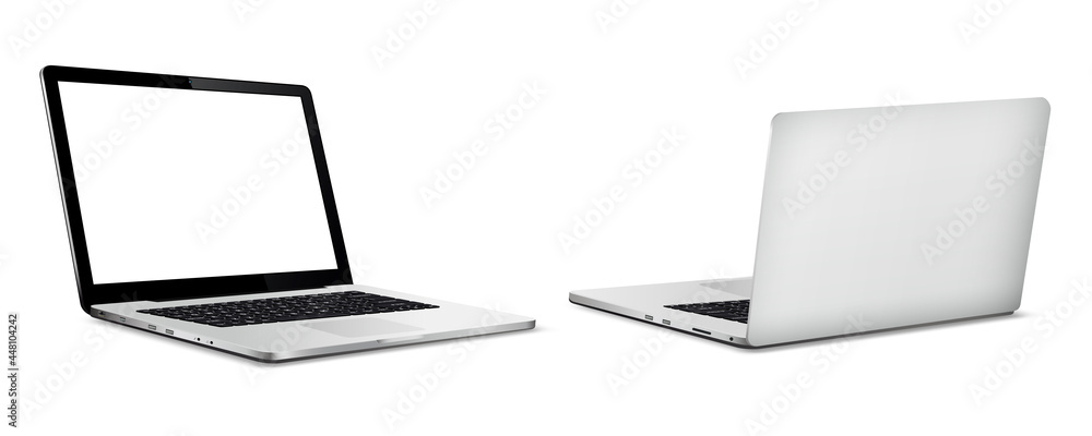 Laptop front and back side mockup isolated on white Laptop front and back side mockup isolated on white