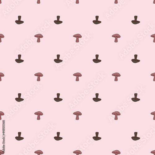 Hand drawn fall vegetables seamless pattern with Leccinum scabrum mushroom ornament. Light pink background.