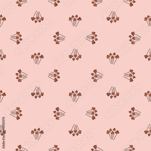 Seamless pattern with little psilocybe semilanceata mushroom silhouettes.