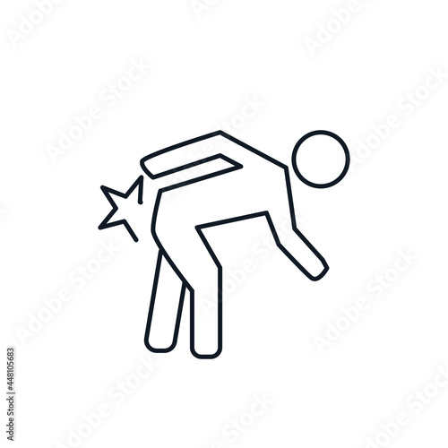 Person with a back injury thin line icon stock illustration.