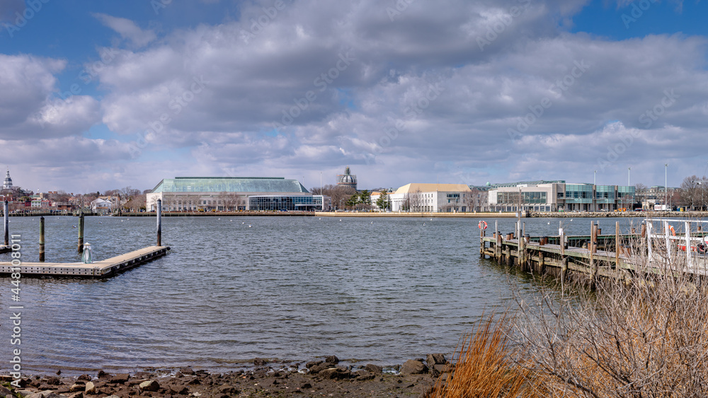 U.S Naval Academy, Annapolis, Maryland with city and river 
