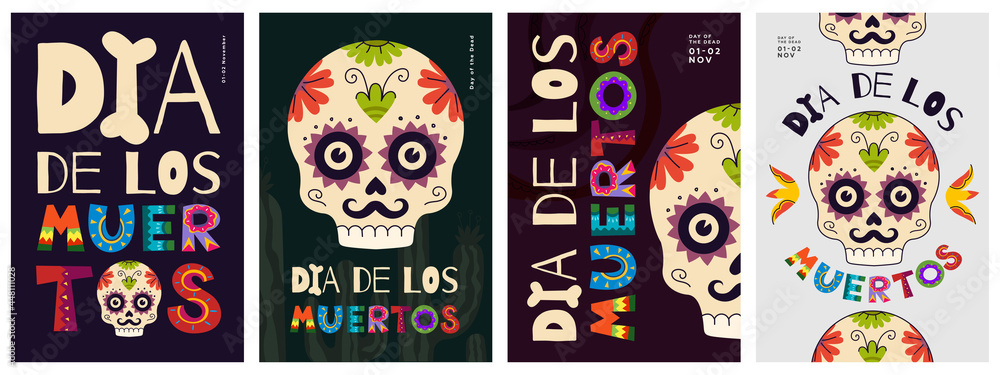 Mexican Day of the Dead poster set. Dia de Los Muertos national ...